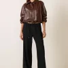 Black Blatextee Nuvella Wide Leg Pants With Relaxed Drawstring Waist And Minimal Casual Fashion