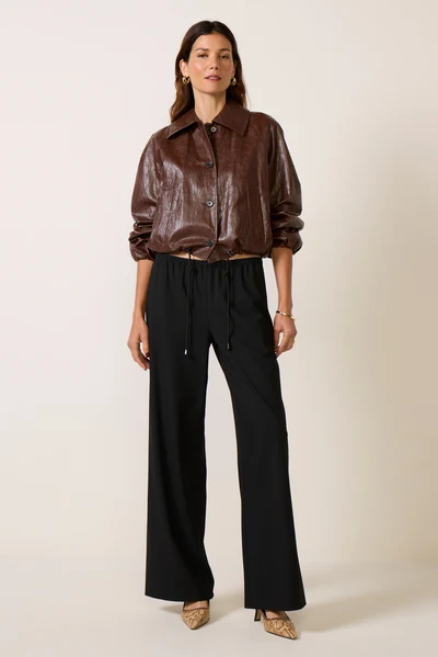 Black Blatextee Nuvella Wide Leg Pants With Relaxed Drawstring Waist And Minimal Casual Fashion