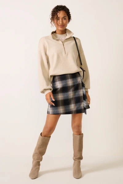 Black Blatextee Rovique Plaid Frayed Hem Mini Skirt With Vintage Checkered Casual Style