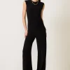 Black Blatextee Zireva Sleeveless Wide Leg Jumpsuit Sleek Minimal Relaxed Fit Style