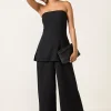 Black Strapless Blatextee Vireza Wide Leg Pants Set Sleek Minimal Evening Style