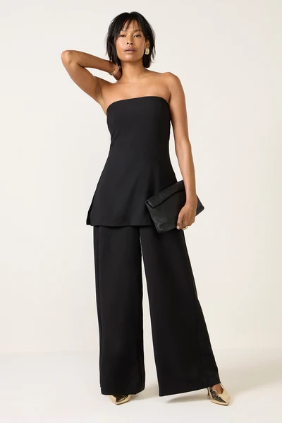 Black Strapless Blatextee Vireza Wide Leg Pants Set Sleek Minimal Evening Style