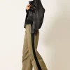 Khaki Virelza Wide Leg Contrast Side Panel Pants Blatextee Modern Casual Style