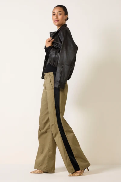Khaki Virelza Wide Leg Contrast Side Panel Pants Blatextee Modern Casual Style