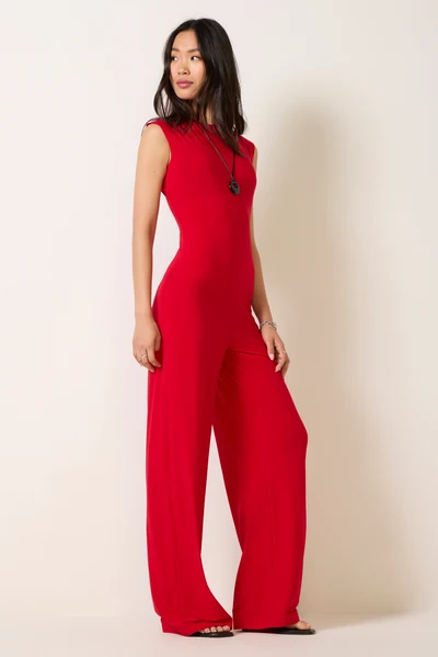 Red Velmira Sleeveless Wide Leg Jumpsuit Blatextee Sleek Relaxed Everyday Style