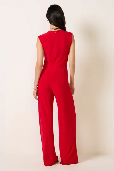 Red Velmira Sleeveless Wide Leg Jumpsuit Blatextee Sleek Relaxed Everyday Style - Image 3