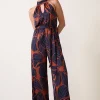 Rust Floral Halter Wide Leg Jumpsuit With Blatextee Zorvella Tropical Print Style